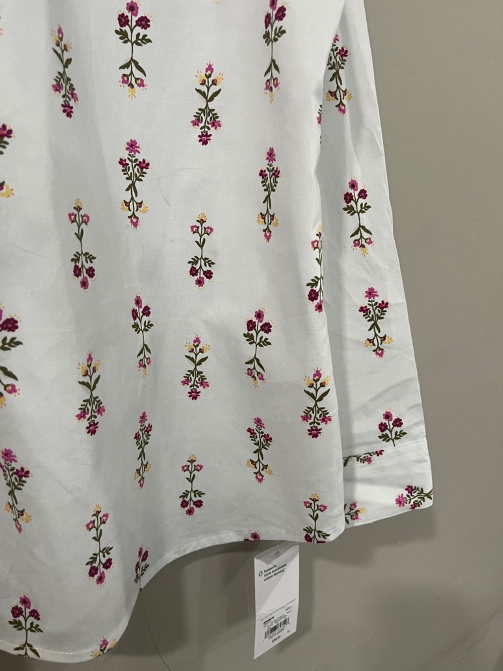 croft & barrow White Button Shirt with Pink and Green Floral Print - Picture 6 of 10